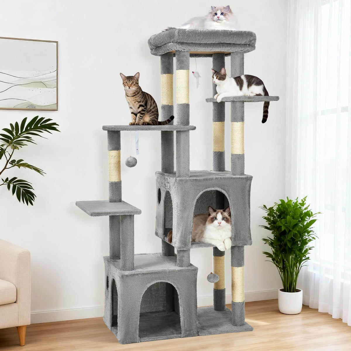 Kratzbaum für große Katzen Hellgrau