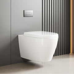 GARVEE WC Sospeso Senza Bordi Keramik Wand-WC D-Form 55,5 cm Weiß Automatischer Deckel