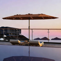 Garvee 270×450 cm Rechteck-Sonnenschirm mit Solar-LED-Beleuchtung & Standfuß, UV-beständiger Gartenschirm mit Kurbelgriff, für Terrasse, Pool & Garten, Braun