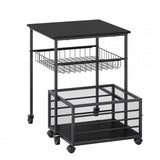 Garvee Beistelltisch mit Rollen 50 x 50 x 64 cm, mobiler Aufbewahrungswagen mit Metallkorb und herausnehmbarem Rollkorb, Industrial-Stil - Schwarz