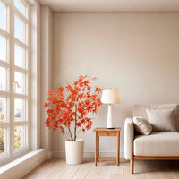 GARVEE 2er-Set Künstliche Ahornbäume 120 cm, Herbstliche Kunstpflanzen mit Pflanzgefäß, Realistische Rote Herbstblätter, Pflegefrei und Schwer Entflammbar, Für Zuhause & Erntedankfest