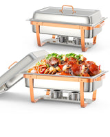 Garvee Chafing Dish 2er-Set 8 L aus Edelstahl, Roségold mit Deckelhalter und Zubehör, Buffet-Speisenwärmer für Bankette - Roségold | 8 L