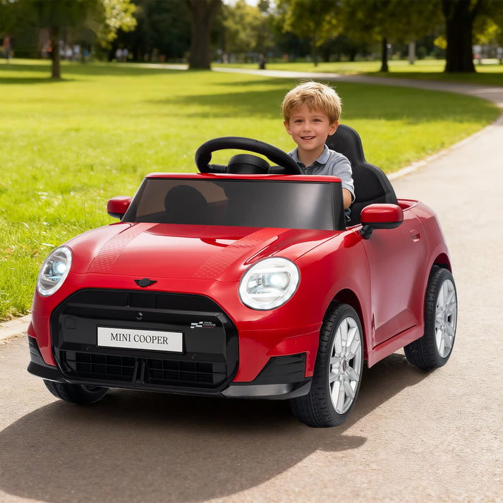 Offiziell lizenziertes MINI COOPER Kinder-Elektroauto in Grün mit Sicherheitsgurt und Doppelfahrmodus