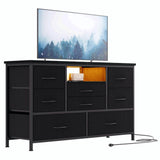 Garvee 8-Schubladen TV-Kommode Mit LED & Steckdose Für Wohnzimmer Und Schlafzimmer, MDF-Holz, Groß, Leicht, Kabelführend - Schwarz