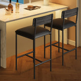 Garvee Barhocker Set 2 Mit Rückenlehne & Fußstütze Gepolstert Robustes MDF & Stahl Rustikal Grau Für Kücheninsel & Bar - Grau