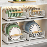 Garvee Ausziehbarer Schrank Organizer Mit Klebeverschluss, Geräuschloser Schiebemechanismus, Carbonstahl Für Küche Und Bad, Vielseitig, Einfach Montage - Ausziehbarer Geschirrkorb aus Draht, runde Generation, weiß