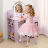 Garvee Kinder Schminktisch Mit LED Licht & Hocker, Verstellbar, MDF, Lila, Für Mädchen 3-9 Jahre, Spielzimmer - Lila