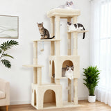 GARVEE Katzenkratzbaum 156 cm, Kratzbaum für Große Katzen mit XL-Aussichtsplattform, 2 Katzenhöhlen, Sisalstämmen und Hängespielzeug, Beige - Beige