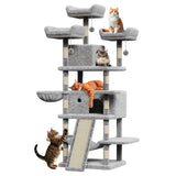 Garvee 173 cm Kratzbaum für große Katzen, Mehrstöckiger Katzenbaum mit Sisal-Kratzsäulen, Hängematten, Katzenkorb, Katzenhöhle und Spielball - Grau