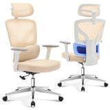 Garvee Ergonomischer Bürostuhl Mesh Mit Verstellbarer Lendenstütze 3D-Armlehnen Metallrahmen Hoher Rücken Drehbar Für Büro & Homeoffice Schwarz - Beige-D