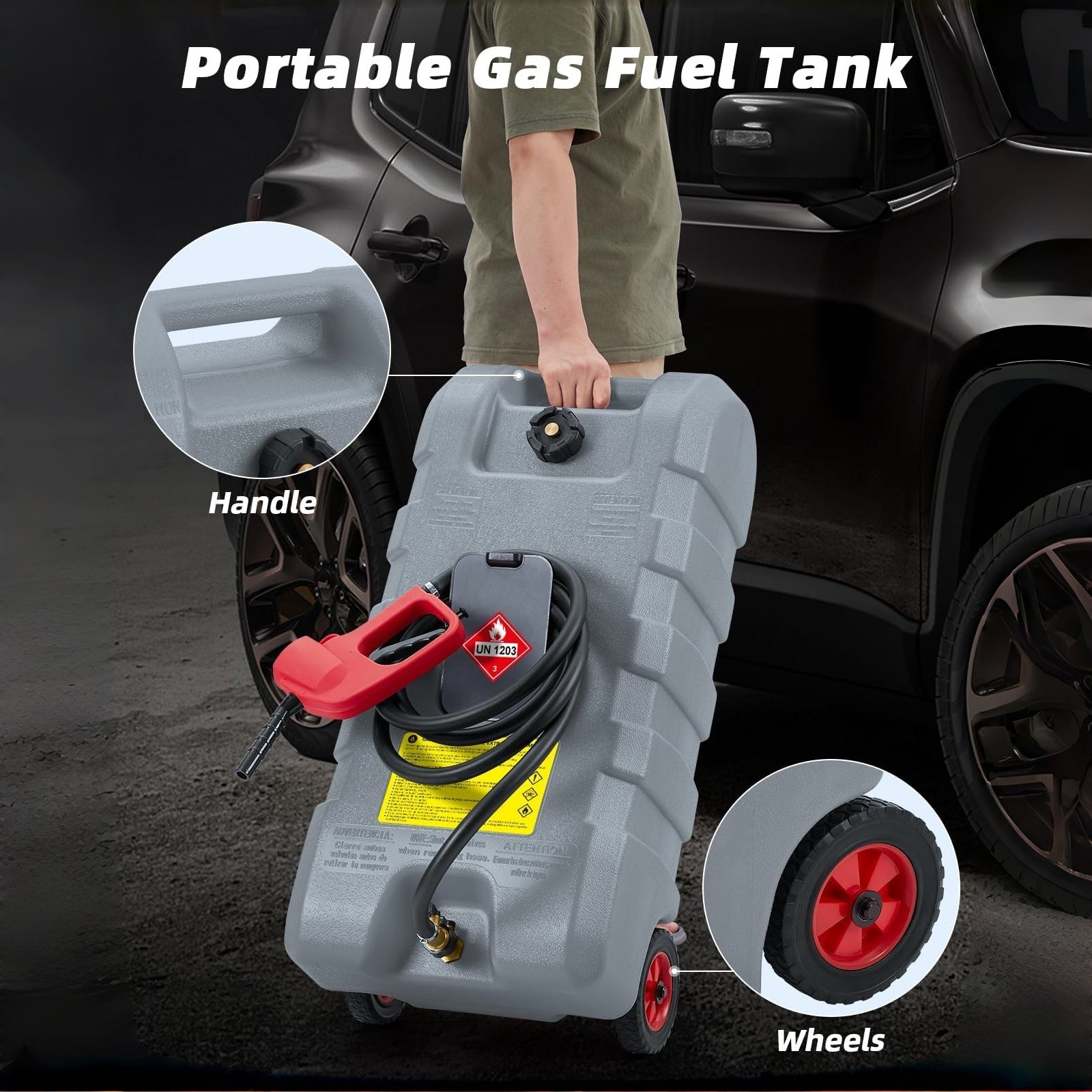 Garvee Grau 15 Gallonen Kraftstoffkanister Mobil mit Rädern Handpumpe 57L für Auto Boot Rasenmäher ATV