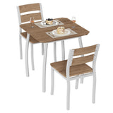 Garvee Essgruppe 3-teilig für 2 Personen, 1 Tisch + 2 Stühle, Stühle unter dem Tisch verstaubar, Metall, Natur & Weiß, gepolstert - Natur