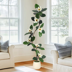 Garvee Künstlicher Magnolia-Baum 7 ft (210cm) – Pflegefrei, Realistisch, Weißer Topf, Für Indoor & Outdoor Dekoration