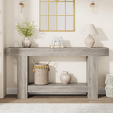 Garvee 63" Konsolentisch Für Flur, 2-Stufig, Stabiles Holz, Rustikaler Bauernhausstil, Rechteckig, Mit Stauraum, Wohnzimmer Und Eingangsbereich, Braun - braun