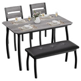 Garvee Essgruppe, 4-teilig für 4 Personen, gepolstert, PU-Kunstleder & Metall, Modern, Grau & Schwarz - Grau & Schwarz
