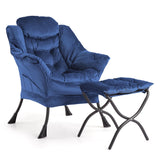 Garvee Lazy Chair Mit Ottoman Faltbarer Fußstütze Stahlrahmen Ergonomisch Dunkelblau Für Wohnzimmer & Büro - Dunkelblau