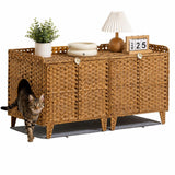 Garvee Katzentoilettenschrank aus Rattan, 120 × 50 × 60 cm, Katzenklo Schrank mit 2 Eingängen, Doppeltüren und Belüftung, Katzenmöbel für Wohnzimmer, Braun - Braun