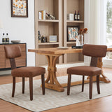 Garvee Esszimmerstühle 2er-Set, gepolstert mit PU-Kunstleder, ergonomische Rückenlehne, Holzbeine, Braun - Braun