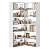 Garvee Eckregal Weiß 180 cm hoch, Bücherregal mit 6 Ebenen, L-förmiges Standregal aus MDF für Wohnzimmer und Büro