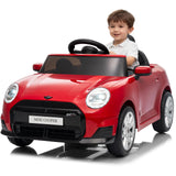 GARVEE MINI Cooper Kinder Elektroauto 12V mit Fernbedienung, LED-Lichtern, Musik & Sicherheitsgurt, Elektroauto für Kinder ab 3 Jahren, Rot - Rot
