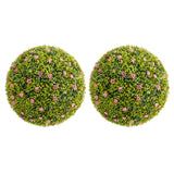 Garvee Künstliche Buchsbaum-Kugel 20,5" Mit Pinken Blumen, PE-Material, Für Balkon & Garten, Set 2, Wartungsfrei & Langlebig - Rosa