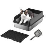 Garvee Edelstahl Katzenklo Mit Deckel, 6" Tief, Rostfrei, Große Kapazität Für Zuhause, Doppeltes Katzenstreumatte, Leicht Zu Reinigen - Schwarz (60 x 40 x 25 cm)