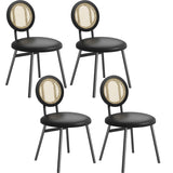 Garvee Modernes Rattan Esszimmerstuhl Set mit Komfortablen Sitzpolstern und Stabilem Metallrahmen für Wohnzimmer und Esszimmer, 4er-Pack, Schwarz, gepolstert - Schwarz