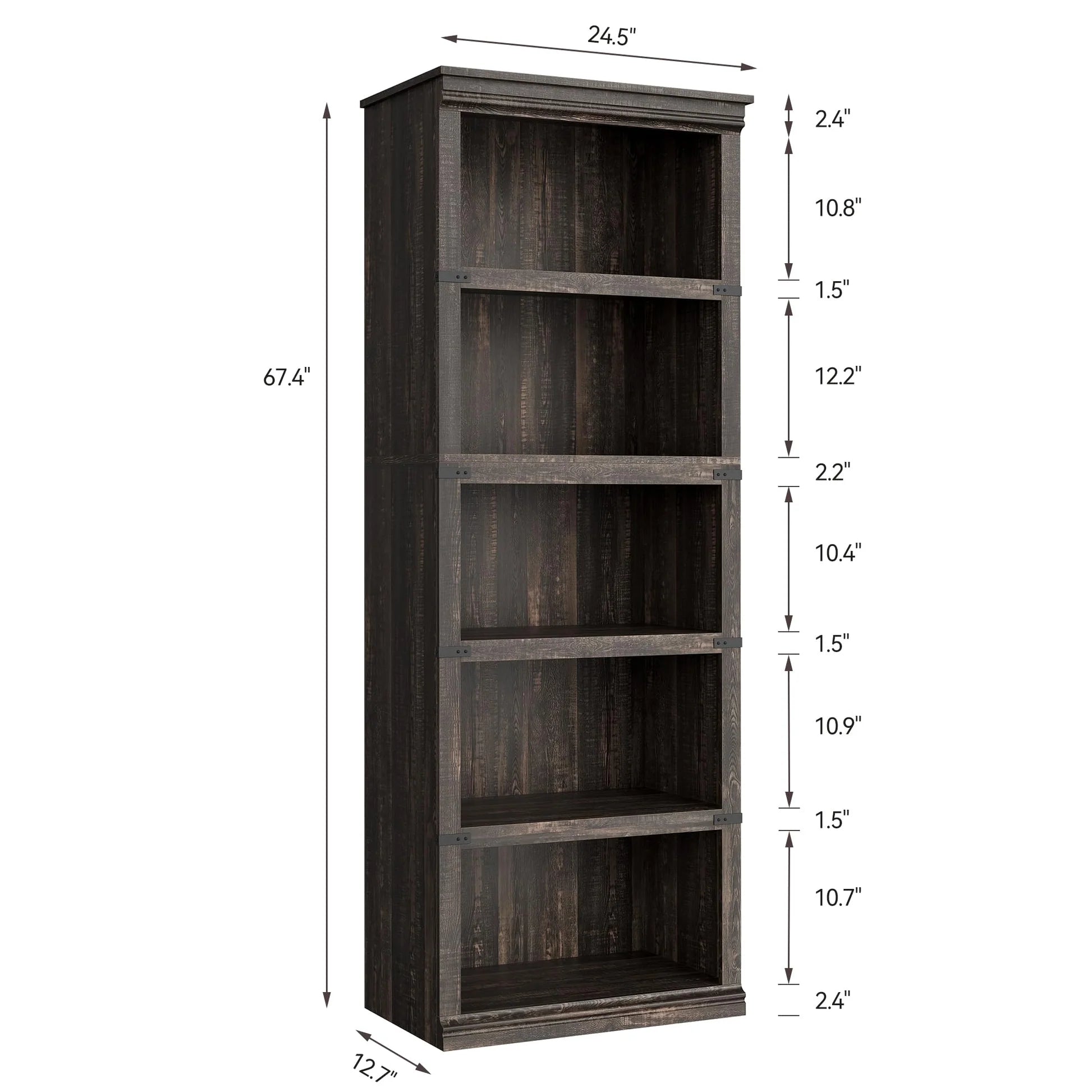 Garvee 5-stöckiges Bücherregal 62 x 32 x 171 cm, stabiles Standregal aus MDF im Kolonialstil, graues Holzregal mit Stauraum für Wohnzimmer, Büro & Arbeitszimmer, Eiche Dunkel