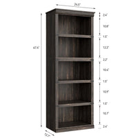 Garvee 5-stöckiges Bücherregal 62 x 32 x 171 cm, stabiles Standregal aus MDF im Kolonialstil, graues Holzregal mit Stauraum für Wohnzimmer, Büro & Arbeitszimmer, Eiche Dunkel