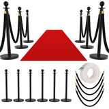 Garvee 8-Teiliges Crowd Control Stanchion Set Mit 26FT Rotem Teppich, 6x 5ft Samtseile, Edelstahl Für Events & Hotels, Stabiler Betonsockel, Werkzeugfrei