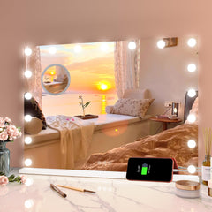 GARVEE Hollywood Schminkspiegel 80x60cm 17 LED Lichter Touch Make-up Spiegel Weiß Für Professionelles Make-up