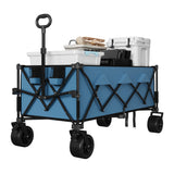 GARVEE Bollerwagen Faltbar mit Geländereifen, Schwerlast Transportwagen bis 159 kg, Stahlrahmen & Getränkehalter für Strand, Camping & Outdoor, Blau - Blau