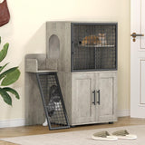 Garvee Katze Katzenklo Gehäuse Mit Plattform Und Rampe Für Wohnzimmer, Modernes Holz, Grau, Robust Und Belüftet - 