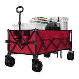GARVEE Bollerwagen Faltbar mit Geländereifen, Schwerlast Transportwagen bis 159 kg, Stahlrahmen & Getränkehalter für Strand, Camping & Outdoor, Rot - Rot