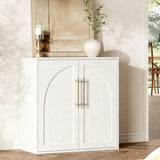 Garvee Sideboard Weiß 80 x 40 x 82 cm mit 2 Türen, verstellbaren Einlegeböden und Kippschutz, Buffetschrank für Wohn- und Esszimmer - Weiß
