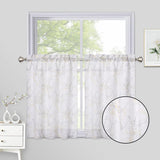 Garvee Halbtransparente Vorhänge Mit Zweigmuster, 26"×36", Faux-Leinen, Wohnzimmer, Weiß, 2 Stück - Gelb/Grau