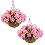 Garvee Künstliche Geranien Blumen Set 12 Stück Wetterfest Pink Hängend Für Garten & Terrasse Brauner Korb - grün