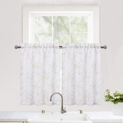 GARVEE Voile Gardinen 2er-Set (66x61cm) Leinenoptik & Stangentasche Gelb/Grau für Küche & Wohnzimmer