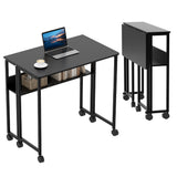 Garvee Klappbarer Schreibtisch 80 cm, Mit Rollen, Stahlrahmen, Platzsparend, Für Home Office, Schwarz - Schwarz