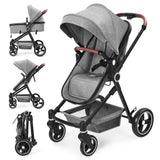 Garvee Kinderwagen 2-in-1 Buggy – Für 0–36 Monate, Bis 22 kg, Große Räder, Travel System, Klappbar, Hellgrau - Hellgrau