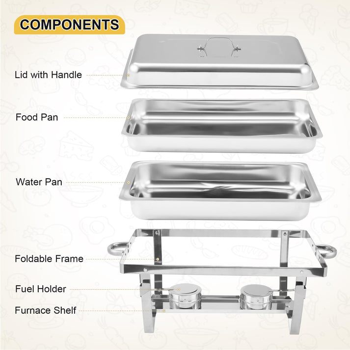 Garvee Chafing Dish 2er-Set – je 7,6 L rechteckig aus Edelstahl in Silber – Lieferumfang und Komponenten