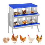 Garvee 2-stöckiges Legenest für Hühner mit 6 Fächern, Hühnernistkasten aus verzinktem Stahl, Rollaway-System, abgedeckte Eiersammelbox & Stützbeine, Blau - Blau