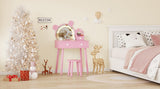 Garvee Kinder Schminktisch Mit LED-Licht & Stauraum, Bärenform, Holz, Verstellbarer Spiegel, Blumenhocker Für Mädchen Spielzimmer, 21.65"L x 14.96"W x 39.76"H, Naturfarben - Rosa