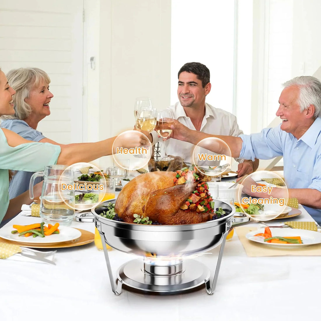 Garvee Chafing Dish 6er-Set, je 4,7 L aus Edelstahl, rund, Catering-Speisenwärmer für Buffets und Veranstaltungen