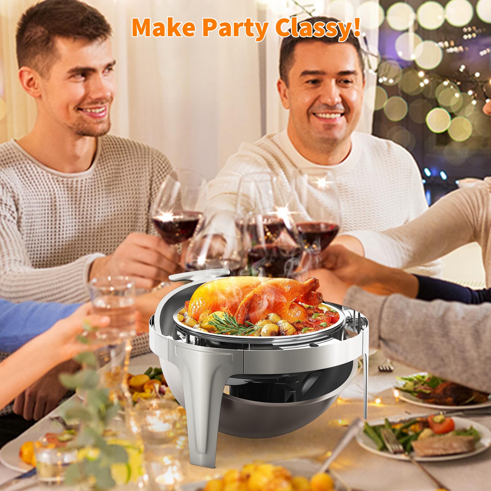 Garvee 6.3QT Edelstahl Buffet Heißhalter Roll-Off Deckel mit Sichtfenster für Partys Hochzeit Catering