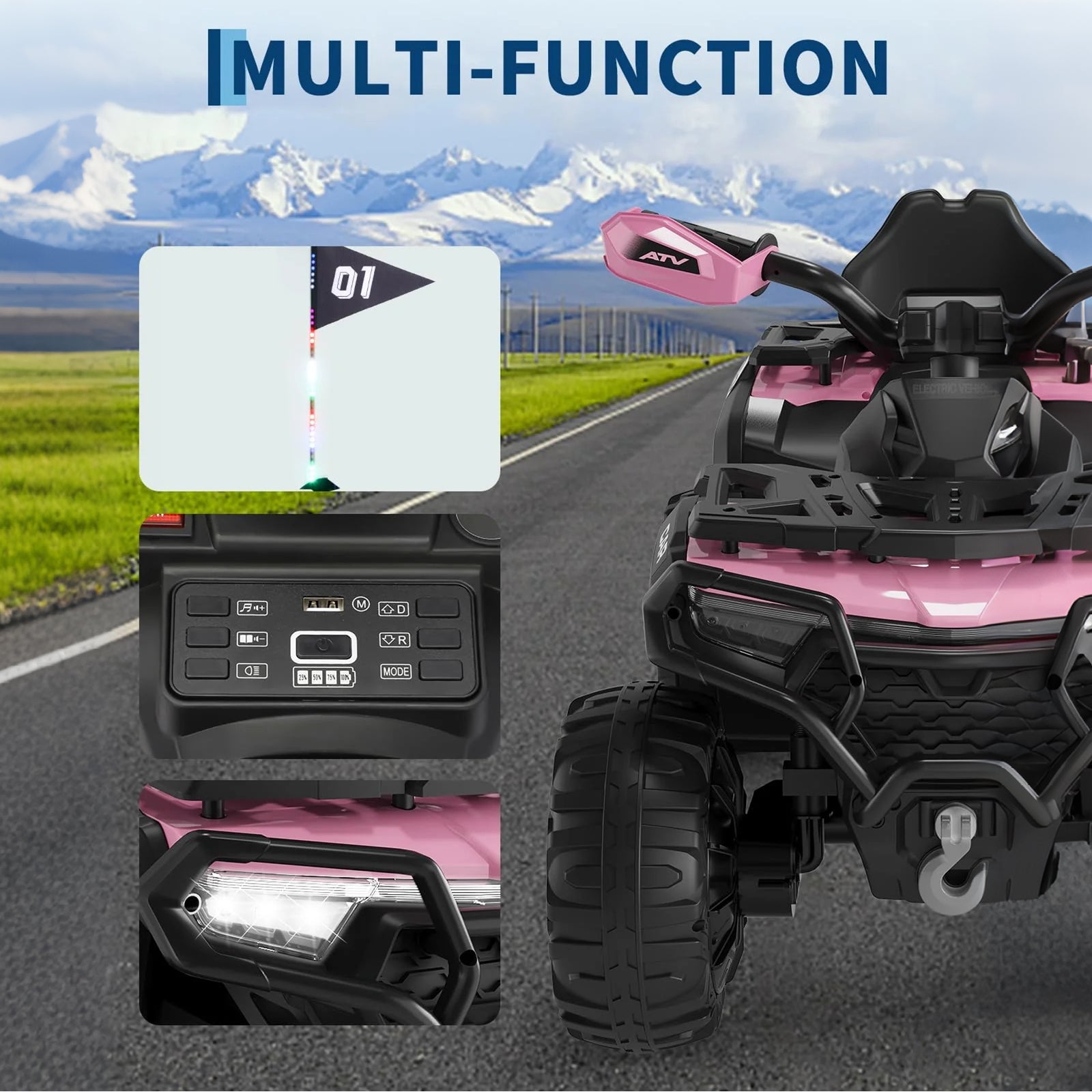 Garvee Rosa Elektro-Quad 12V für Kinder – Mit Fernbedienung, 2x35W Motoren, Musik & LED für Kinder 3-8 Jahre