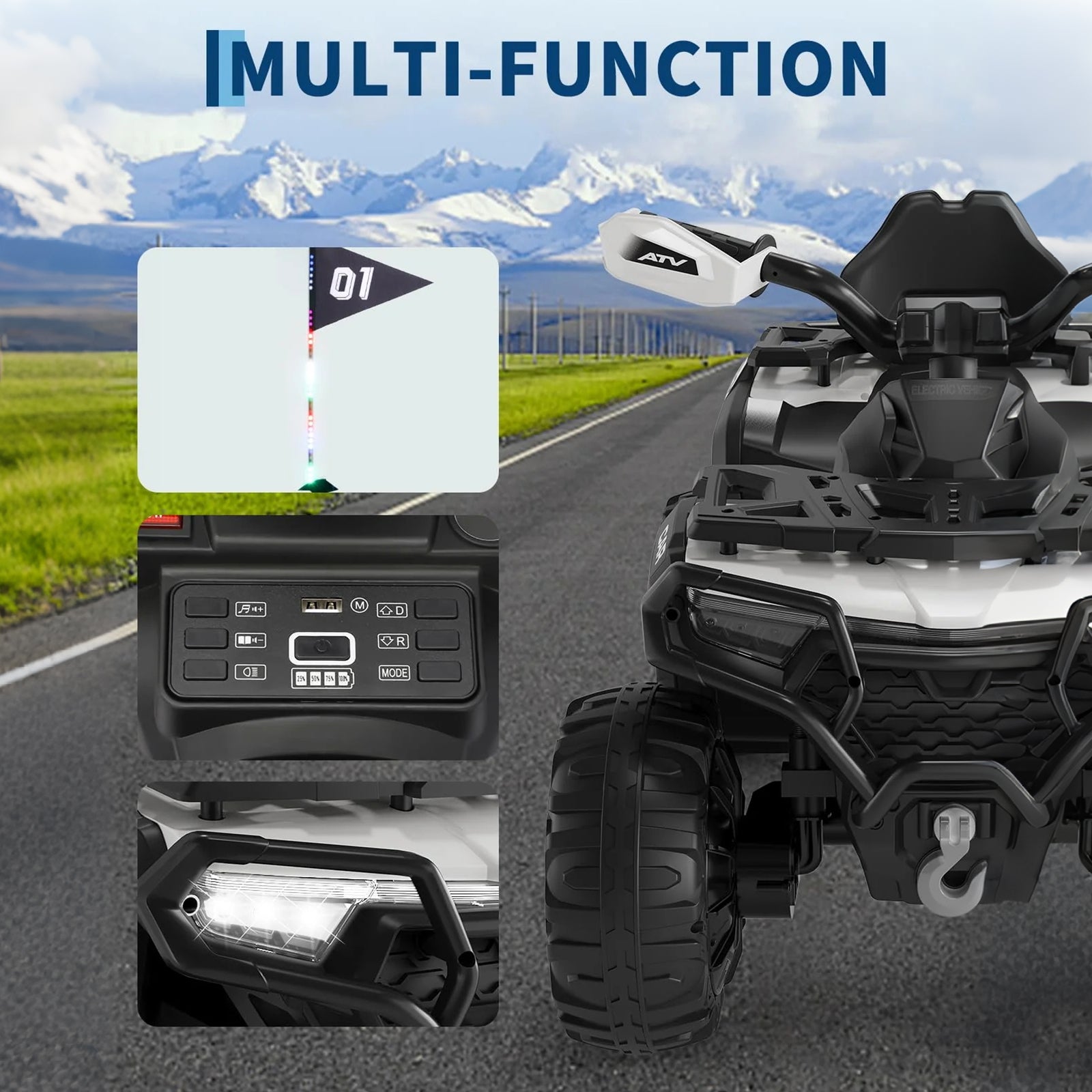 Garvee Silber Elektro-Quad 12V für Kinder – Mit Fernbedienung, 2x35W Motoren, Musik & LED für Kinder 3-8 Jahre