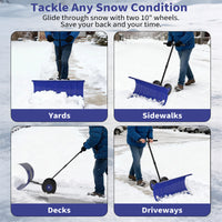 Garvee Schneeschieber mit Rädern 90×40 cm – Einzelstange, Stahlklinge, Verstellbarer Griff, Gummiräder