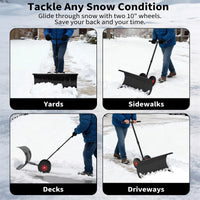 Garvee Schneeschieber mit Rädern 90×40 cm – Einzelstange, Stahlklinge, Verstellbarer Griff, Gummiräder