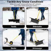 Garvee Schneeschieber mit Rädern 90×40 cm – Einzelstange, Stahlklinge, Verstellbarer Griff, Gummiräder